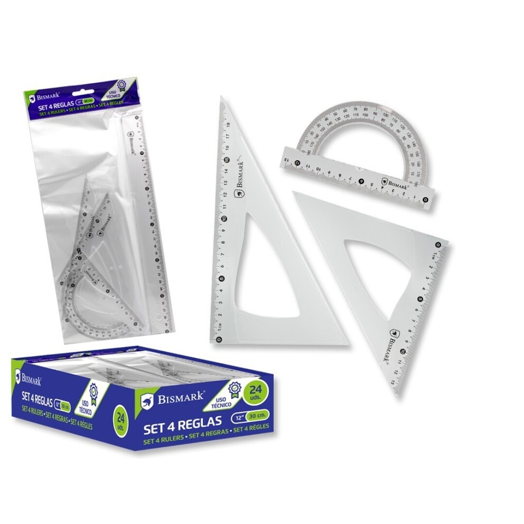 SET DE 4 REGLAS TRANSPARENTES 30 CM 