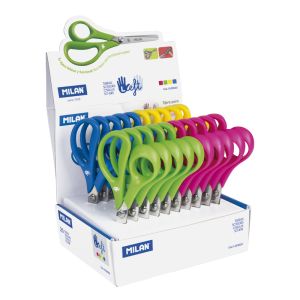 TIJERAS PARA ZURDOS – 14 CM COLORES SURTIDOS EXPOSITOR 20 UDS