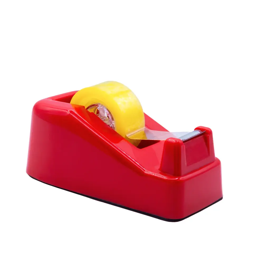 PORTARROLLOS ROJO DISPENSADOR DE CINTA ADHESIVA RAYLU PAPER® – BASE ANTIDESLIZANTE Y CUCHILLA DE ACERO (33M)