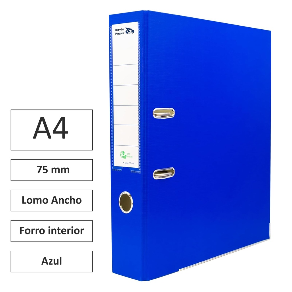 ARCHIVADOR RADO RAYLU  A4 LOMO ANCHO 75MM FORRADO INTERIOR PP AZUL