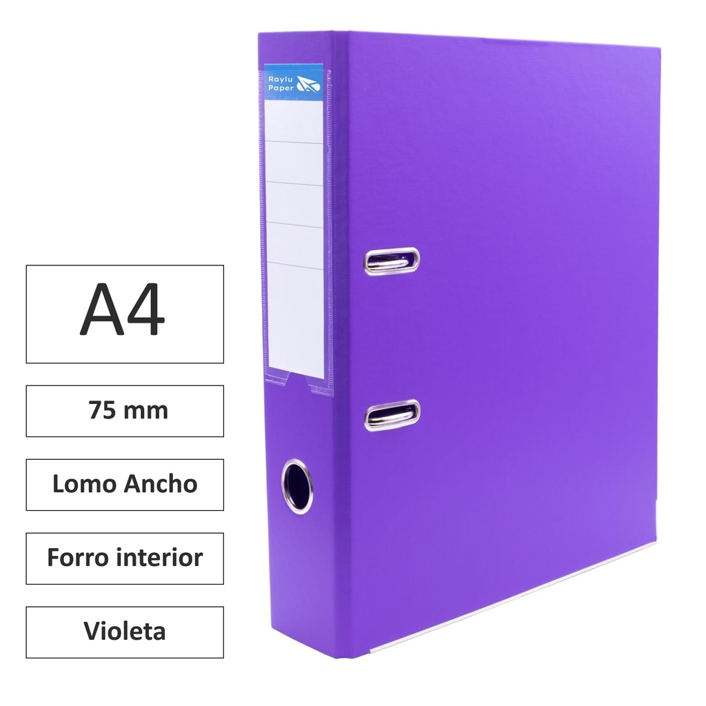 ARCHIVADOR RADO RAYLU  A4 LOMO ANCHO 75MM FORRADO INTERIOR PP VIOLETA