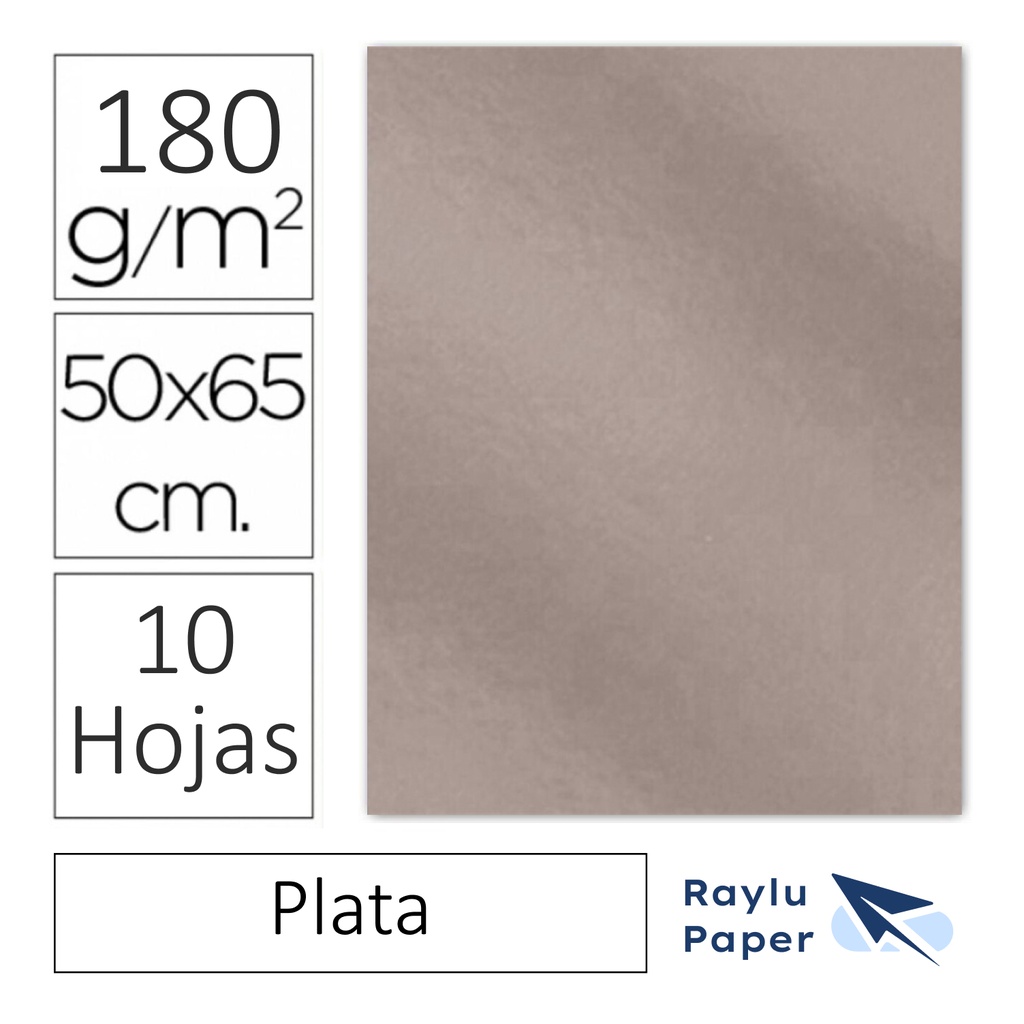 CARTULINA RAYLU  50×65CM 180 GRAMOS PLATA
