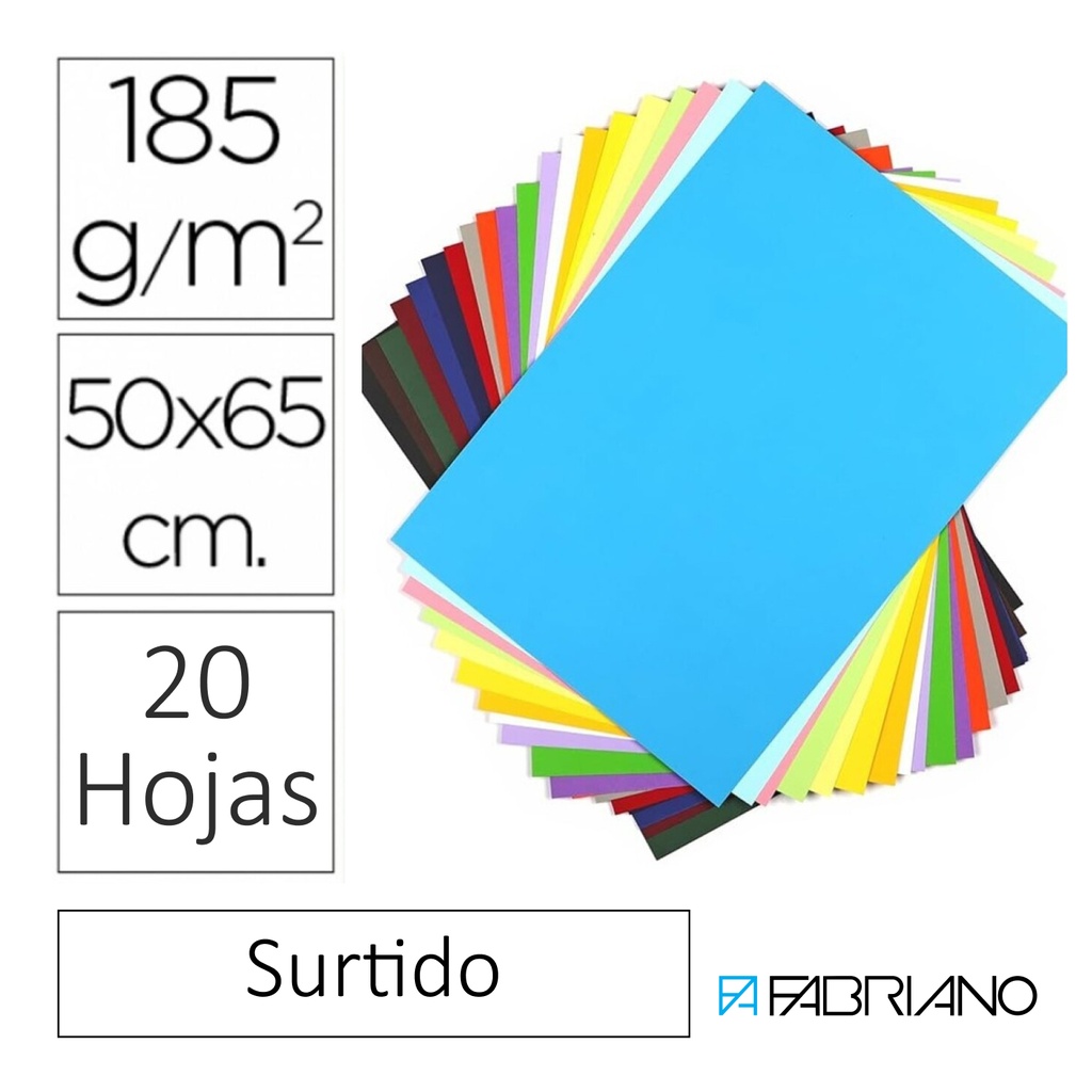 CARTULINA SURTIDA 50×65 CM · 185 g/m² · PACK 20 HOJAS