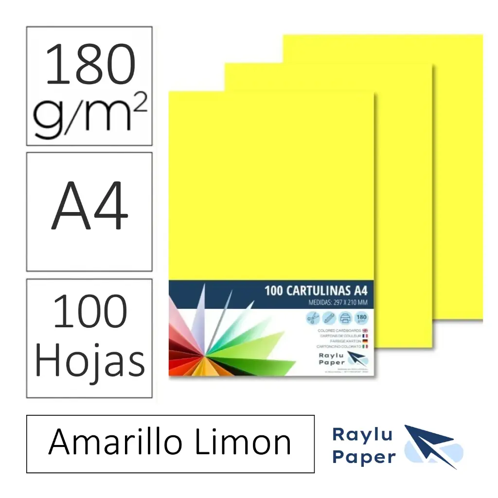 CARTULINA RAYLU PAPER A4 180 g/m² AMARILLO LIMON
