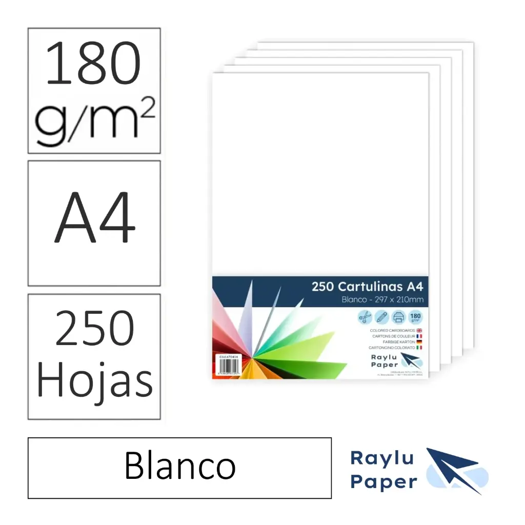 CARTULINA RAYLU PAPER A4 180 g/m² BLANCO PACK 250