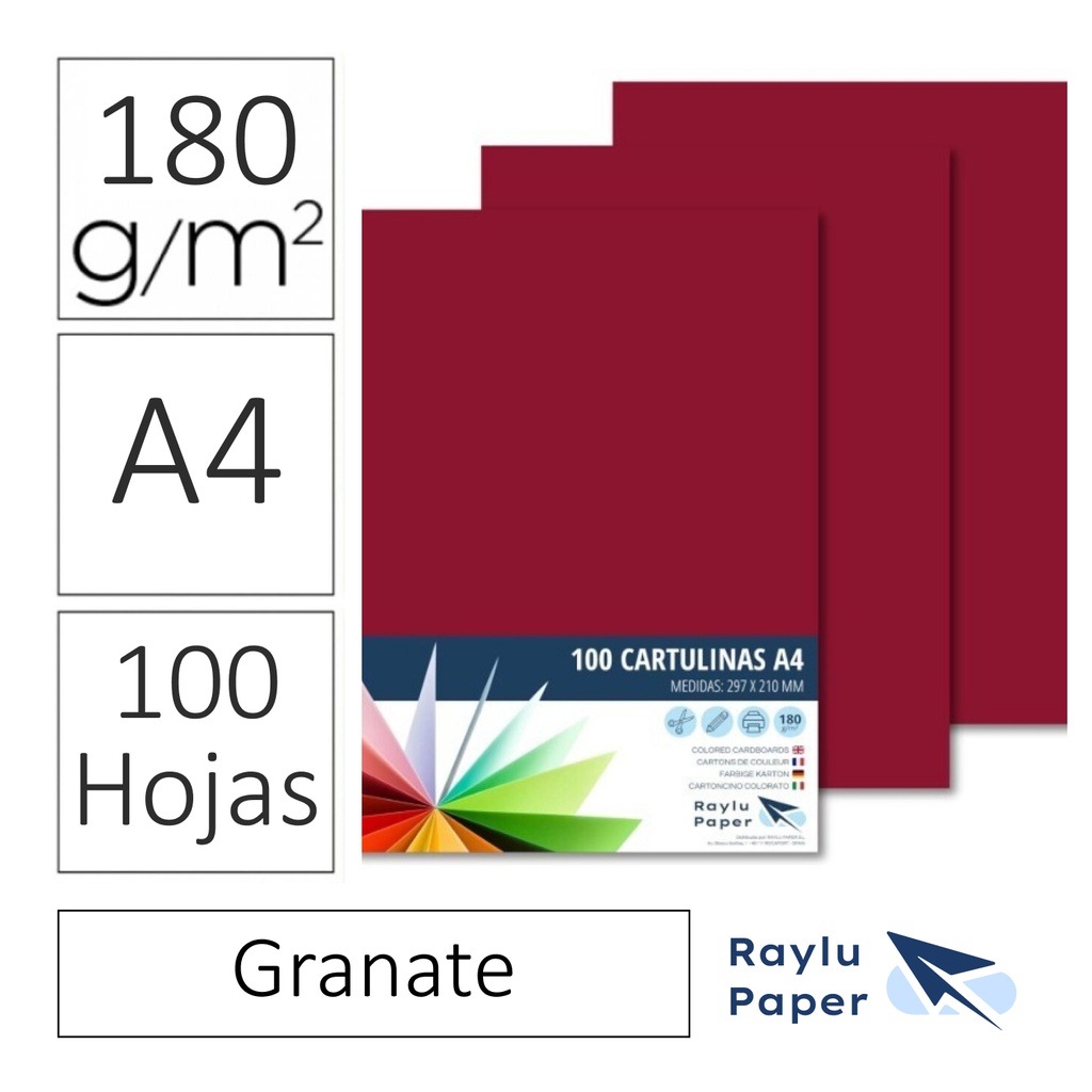 CARTULINA RAYLU PAPER A4 180 g/m² GRANATE
