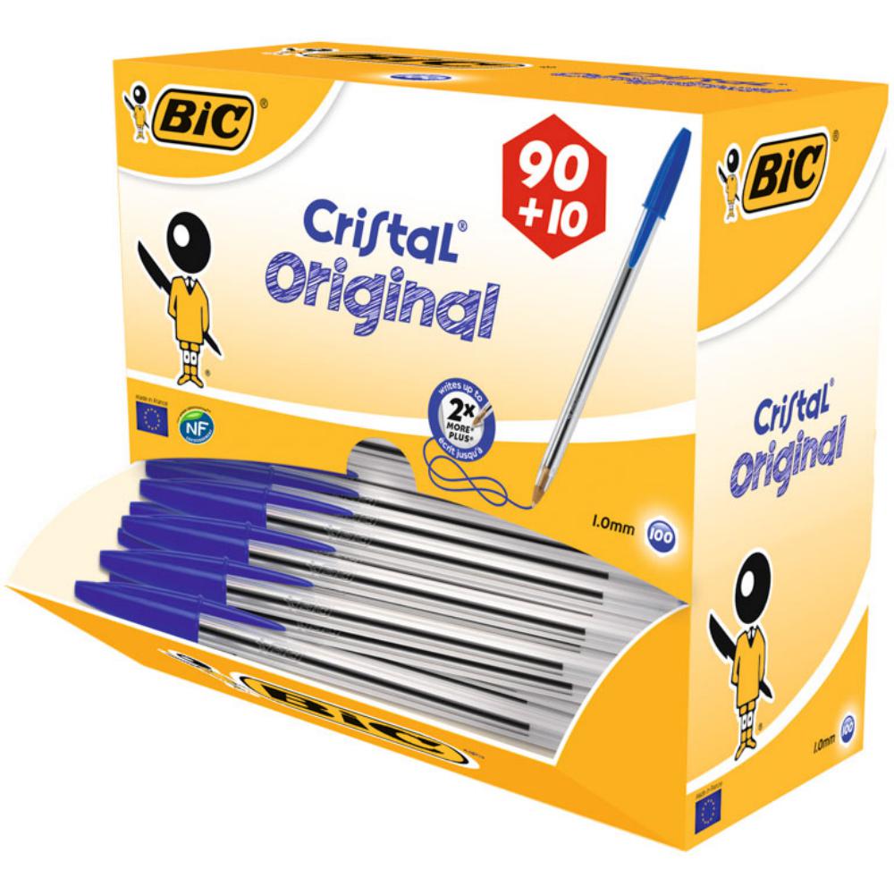 BOLÍGRAFO BIC CRISTAL AZUL · TINTA ACEITE · PACK ESCOLAR 100 UDS