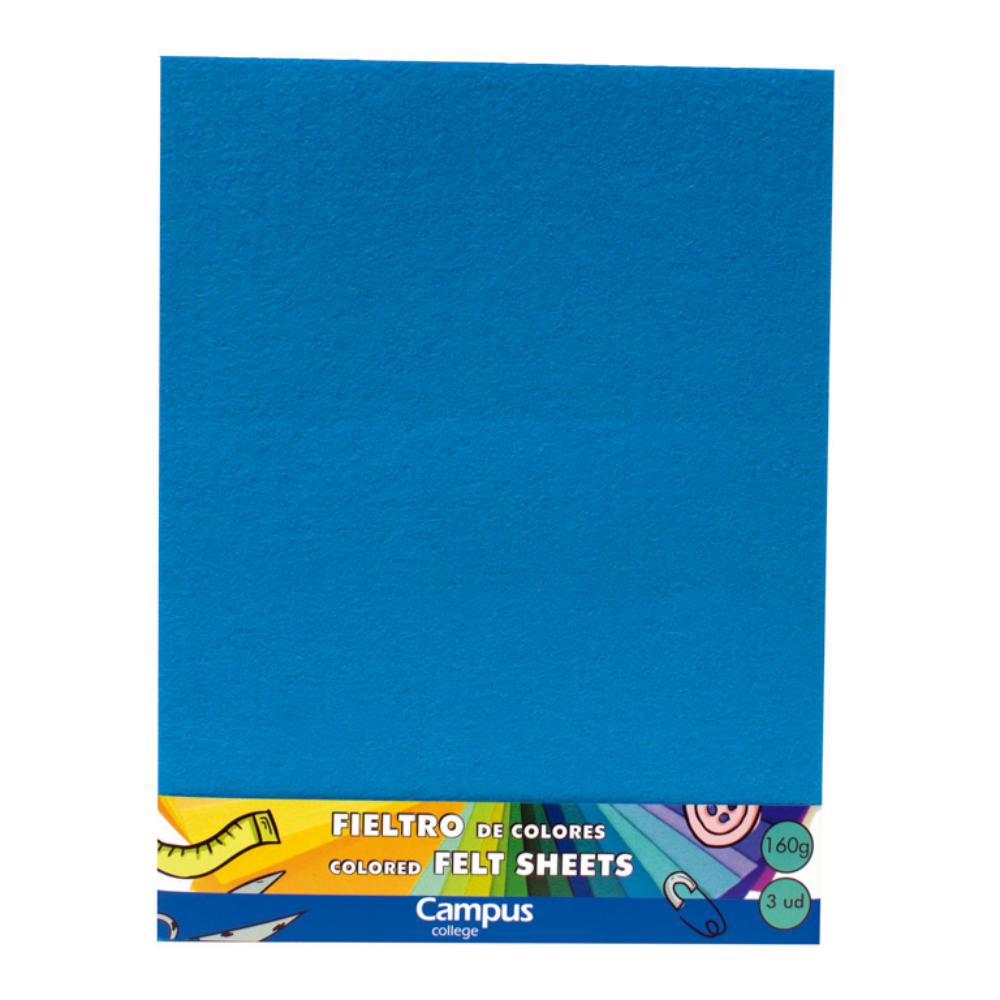 FIELTRO CAMPUS COLLEGE 1MM 230 X 305MM AZUL CLARO (3 UNIDADES)