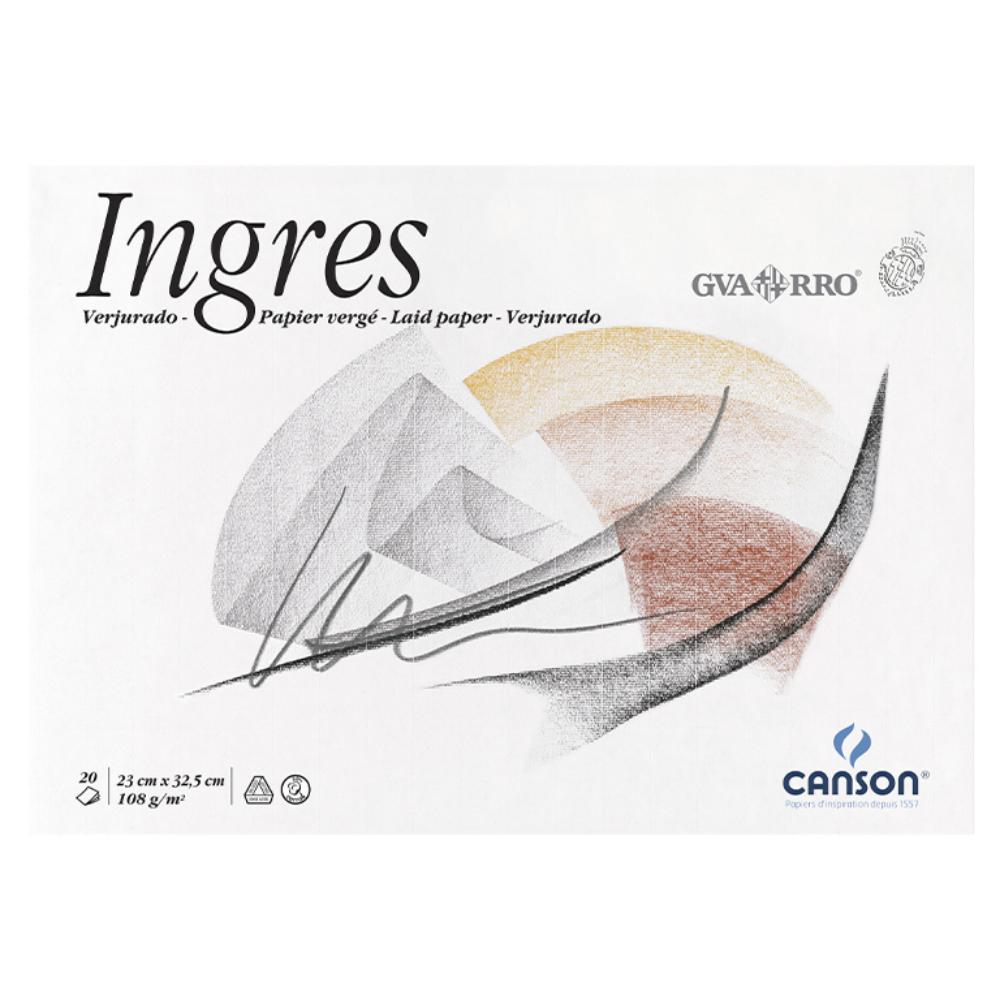 BLOC DIBUJO CANSON GUARRO INGRES A4+ ENCOLADO – 20 HOJAS 108 G/M², PAPEL VERJURADO BLANCO NATURAL (325 × 460 MM)