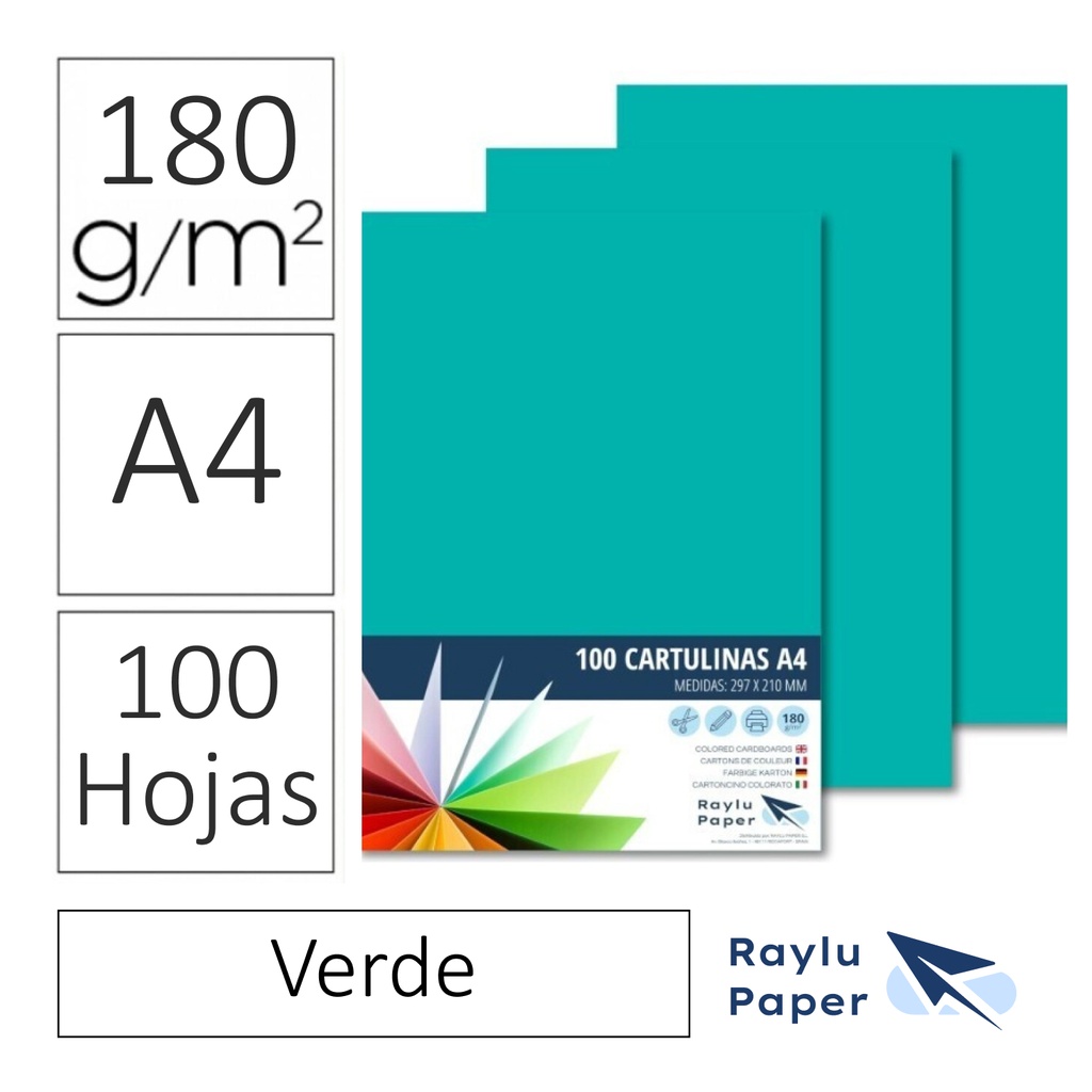 CARTULINA RAYLU PAPER A4 180 g/m² VERDE  MENTA