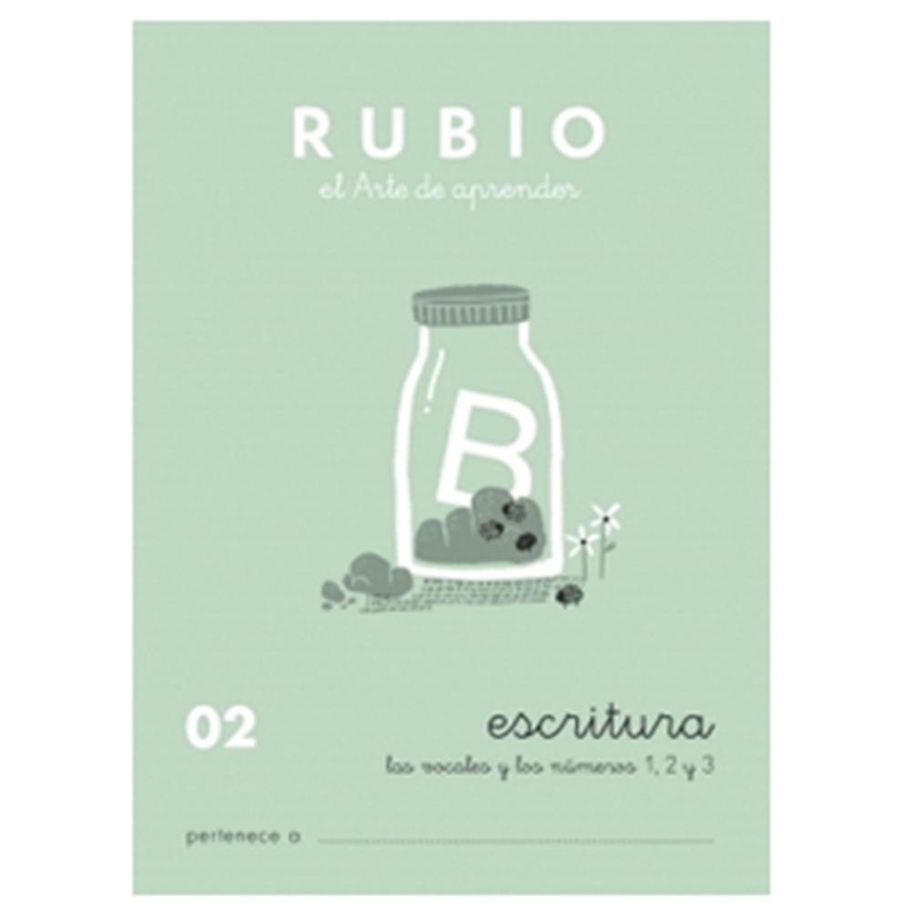 CUADERNO RUBIO02 ESCRITURA – VOCALES Y NÚMEROS 1–3 · A5, 20 PÁGINAS, +4 AÑOS