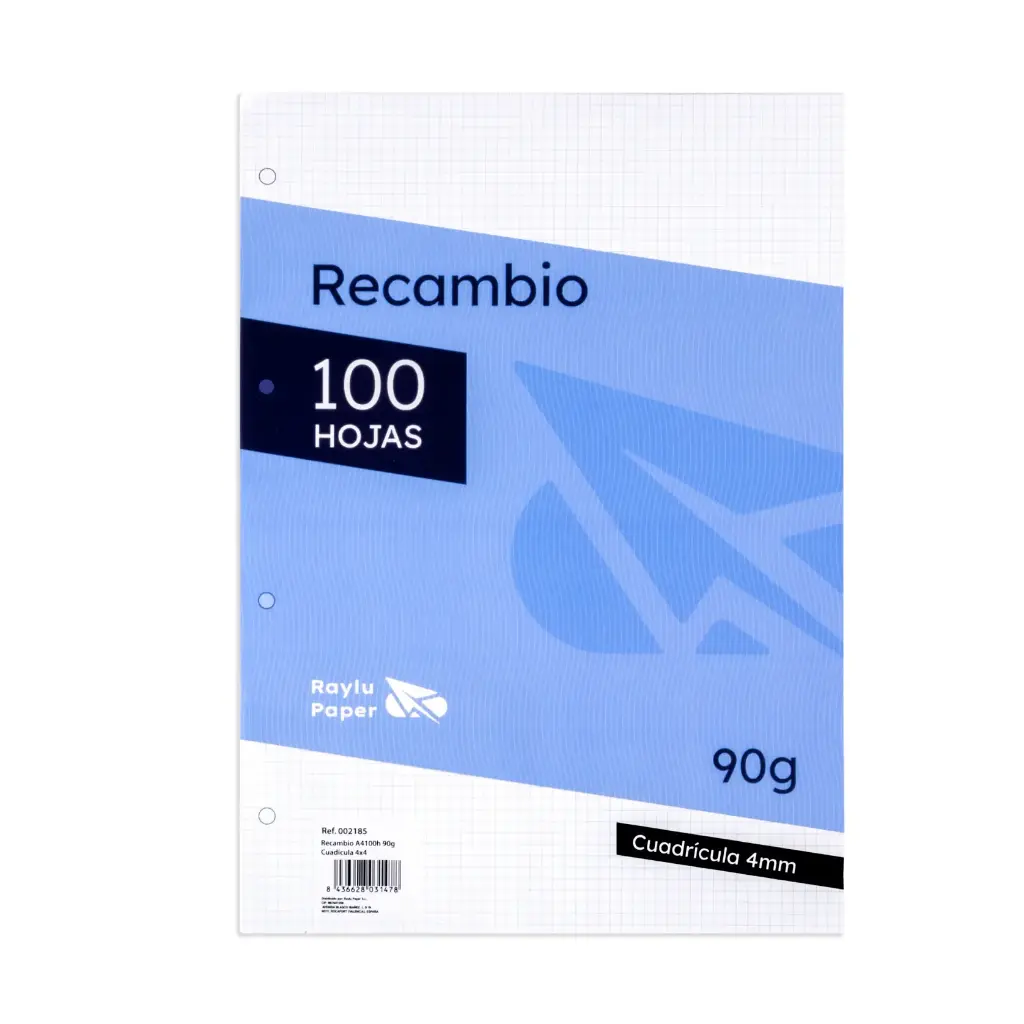 RECAMBIO A4 100 HOJAS 90 GRAMOS CUADRO 4MM RAYLU