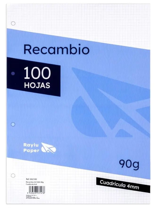 RECAMBIO A4 100 HOJAS 90 GRAMOS CUADRO 4MM