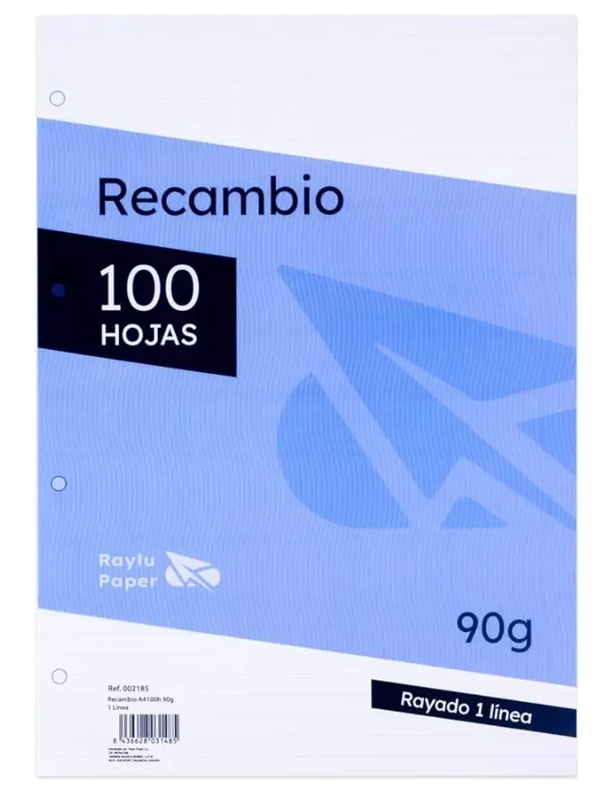 RECAMBIO A4 100 HOJAS 90 GRAMOS HORIZONTAL RAYLU