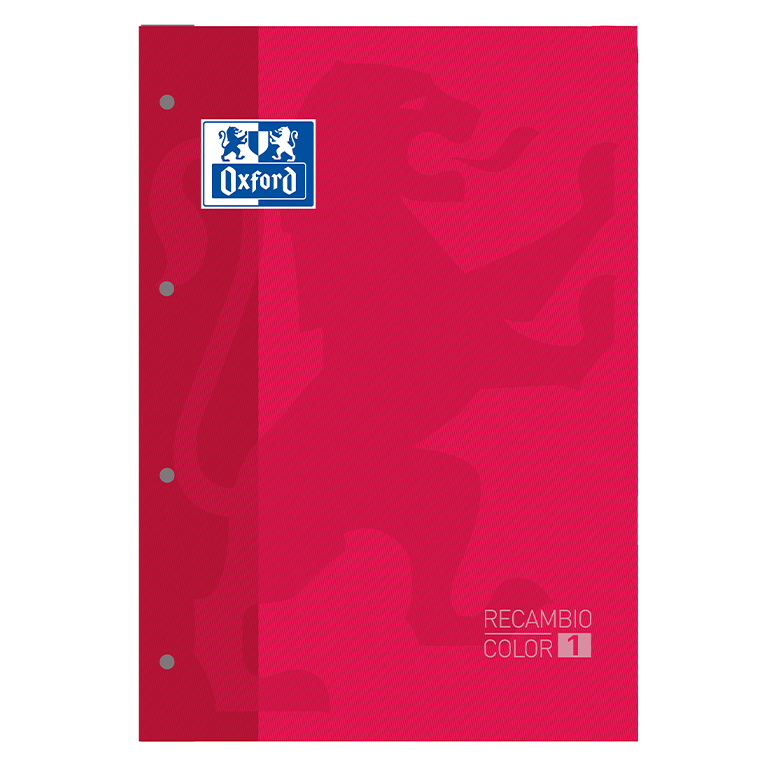 RECAMBIO COLOR 1 – DIN A4+, 80 HOJAS, 90 G, CUADRO 5 MM, 4 TALADROS, ROJO