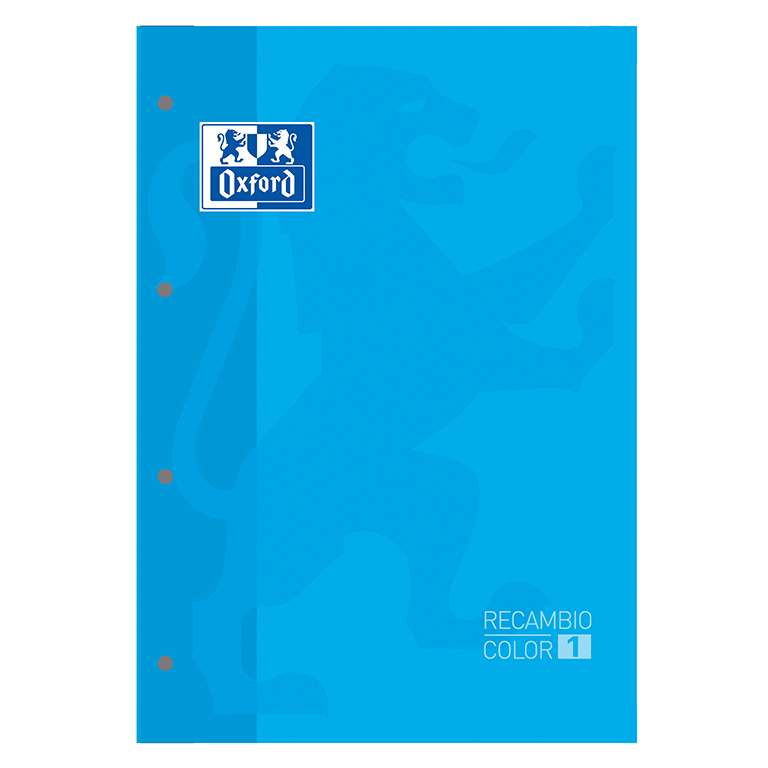 RECAMBIO COLOR 1 – DIN A4+, 80 HOJAS, 90 G, CUADRO 5 MM, 4 TALADROS, TURQUESA