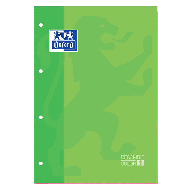 RECAMBIO COLOR 1 – DIN A4+, 80 HOJAS, 90 G, CUADRO 5 MM, 4 TALADROS, VERDE