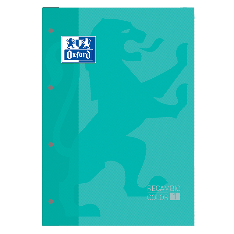 RECAMBIO COLOR 1 – DIN A4+, 80 HOJAS, 90 G, CUADRO 5 MM, 4 TALADROS, VERDE MENTA