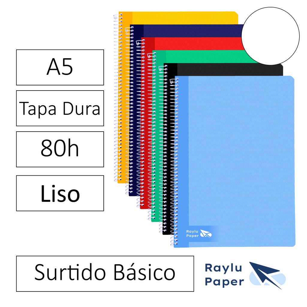 BLOC ESPIRAL A5 TAPA DURA 80 HOJAS 70 GRAMOS LISO RAYLU