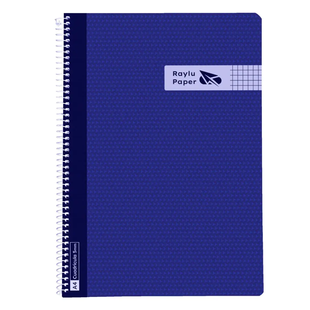 BLOC ESPIRAL FOLIO TAPA PLASTICO 80 HOJAS 90 GRAMOS CUADRO 4MM AZUL OSCURO RAYLU