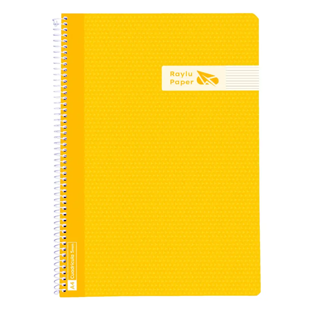 BLOC ESPIRAL FOLIO TAPA PLASTICO 80 HOJAS 90 GRAMOS HORIZONTAL AMARILLO RAYLU