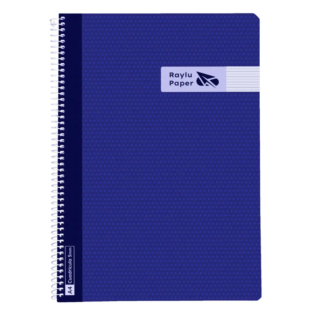 BLOC ESPIRAL FOLIO TAPA PLASTICO 80 HOJAS 90 GRAMOS HORIZONTAL AZUL OSCURO RAYLU