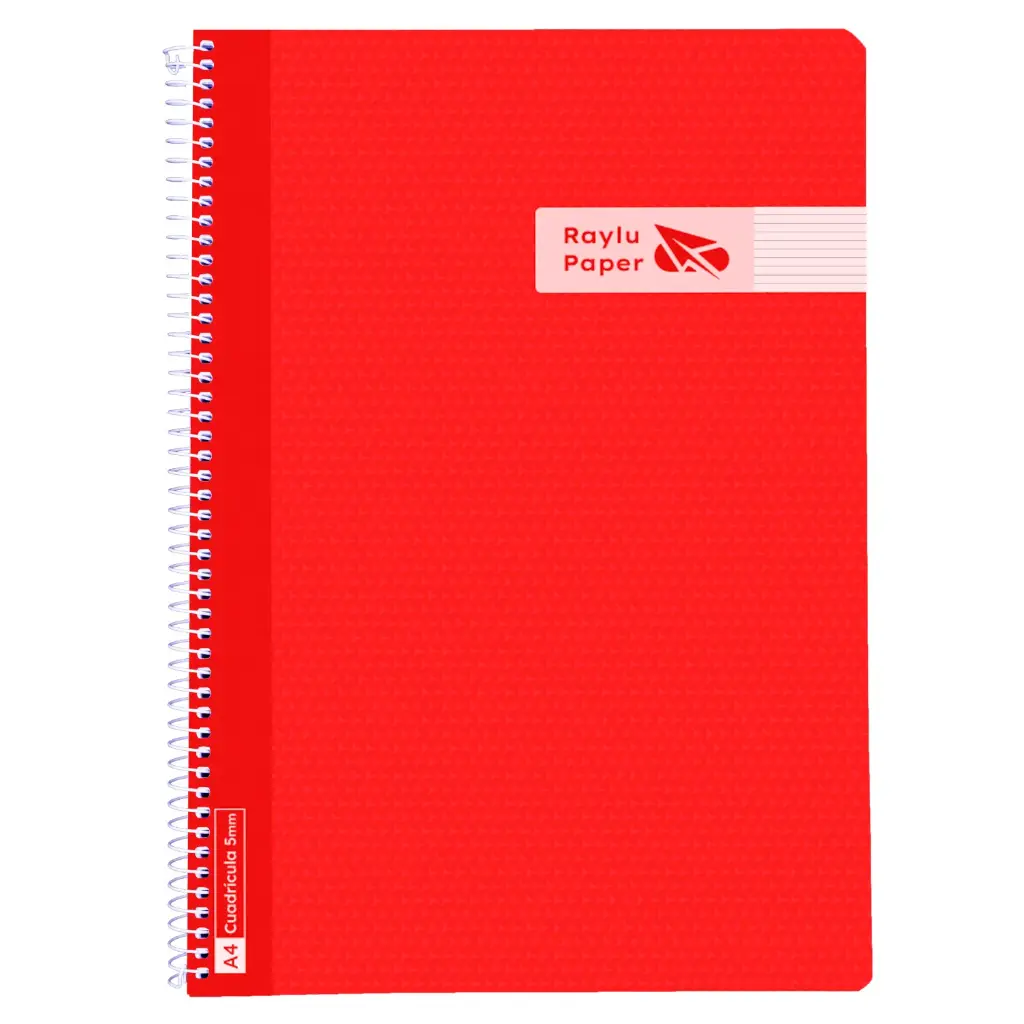 BLOC ESPIRAL FOLIO TAPA PLASTICO 80 HOJAS 90 GRAMOS HORIZONTAL ROJO RAYLU