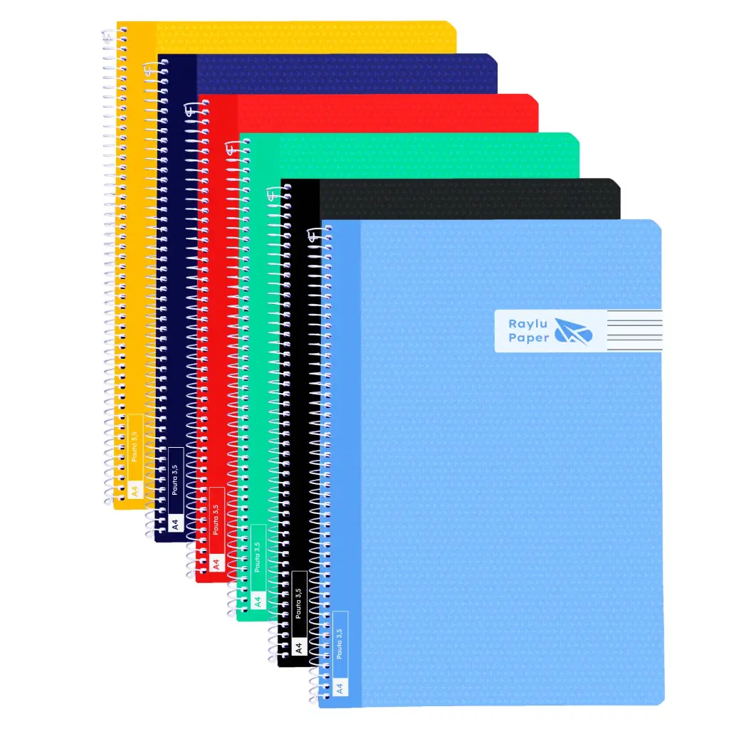 BLOC ESPIRAL FOLIO TAPA PLASTICO 80 HOJAS 90 GRAMOS PAUTA 2,5MM COLORES SURTIDOS RAYLU