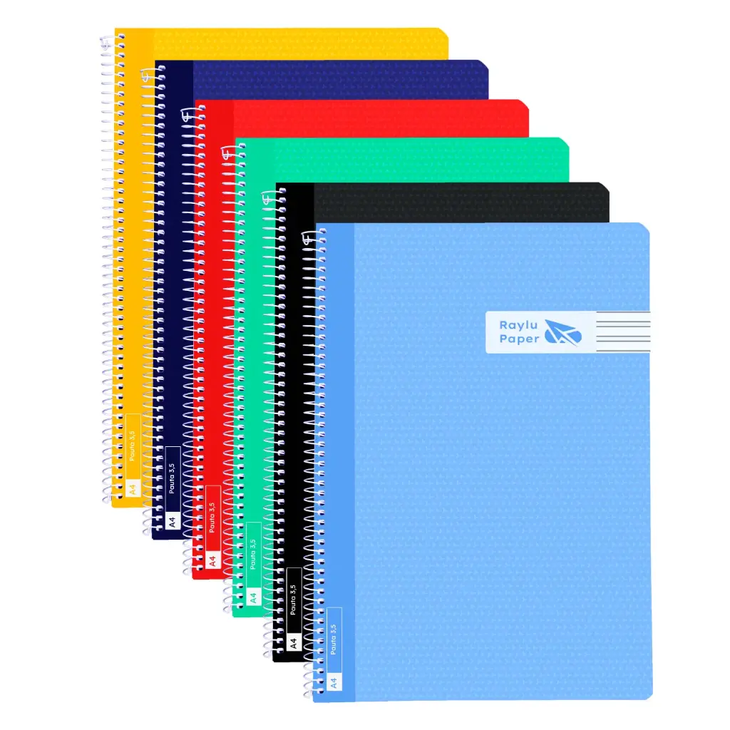 BLOC ESPIRAL FOLIO TAPA PLASTICO 80 HOJAS 90 GRAMOS PAUTA 3,5MM COLORES SURTIDOS RAYLU