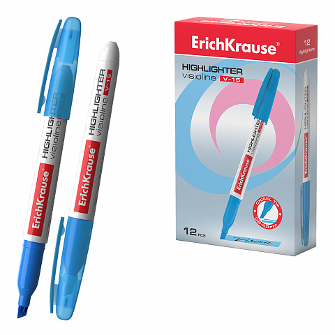 MARCADOR FLUORESCENTE ERICHKRAUSE  AZUL V-15 – PUNTA BISELADA – CAJA 12 UDS