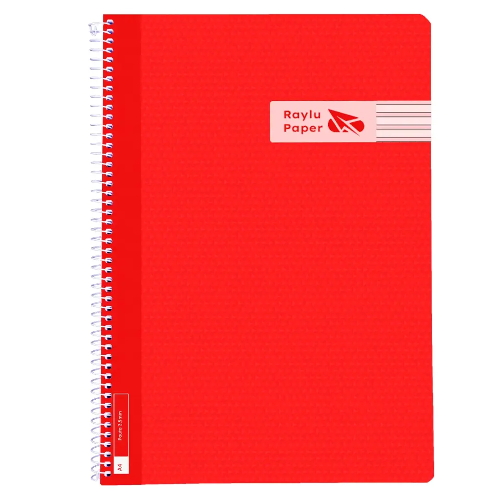 BLOC ESPIRAL FOLIO TAPA PLASTICO 80 HOJAS 90 GRAMOS PAUTA 3,5MM ROJO RAYLU