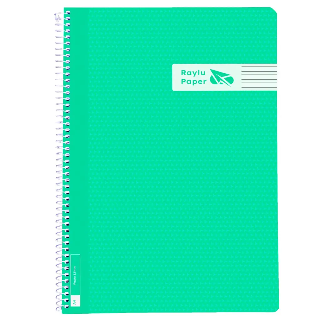 BLOC ESPIRAL FOLIO TAPA PLASTICO 80 HOJAS 90 GRAMOS PAUTA 3,5MM VERDE RAYLU