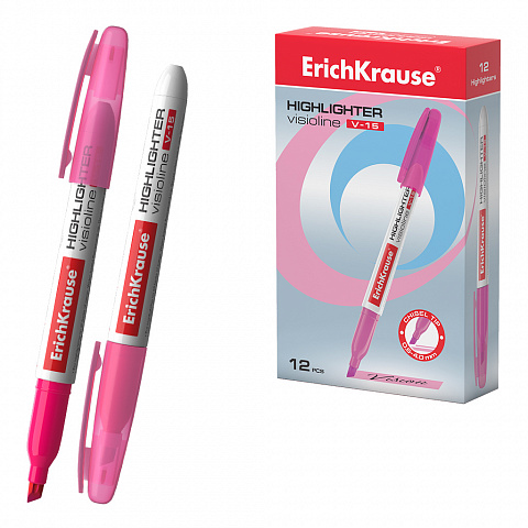 MARCADOR FLUORESCENTE ERICHKRAUSE  ROSA V-15 – PUNTA BISELADA – CAJA 12 UDS