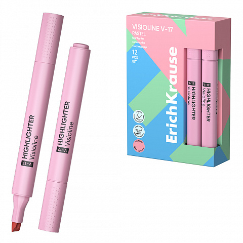 MARCADOR FLUORESCENTE ERICHKRAUSE ROSA PASTEL V-17 – PUNTA BISELADA – CAJA 12 UDS