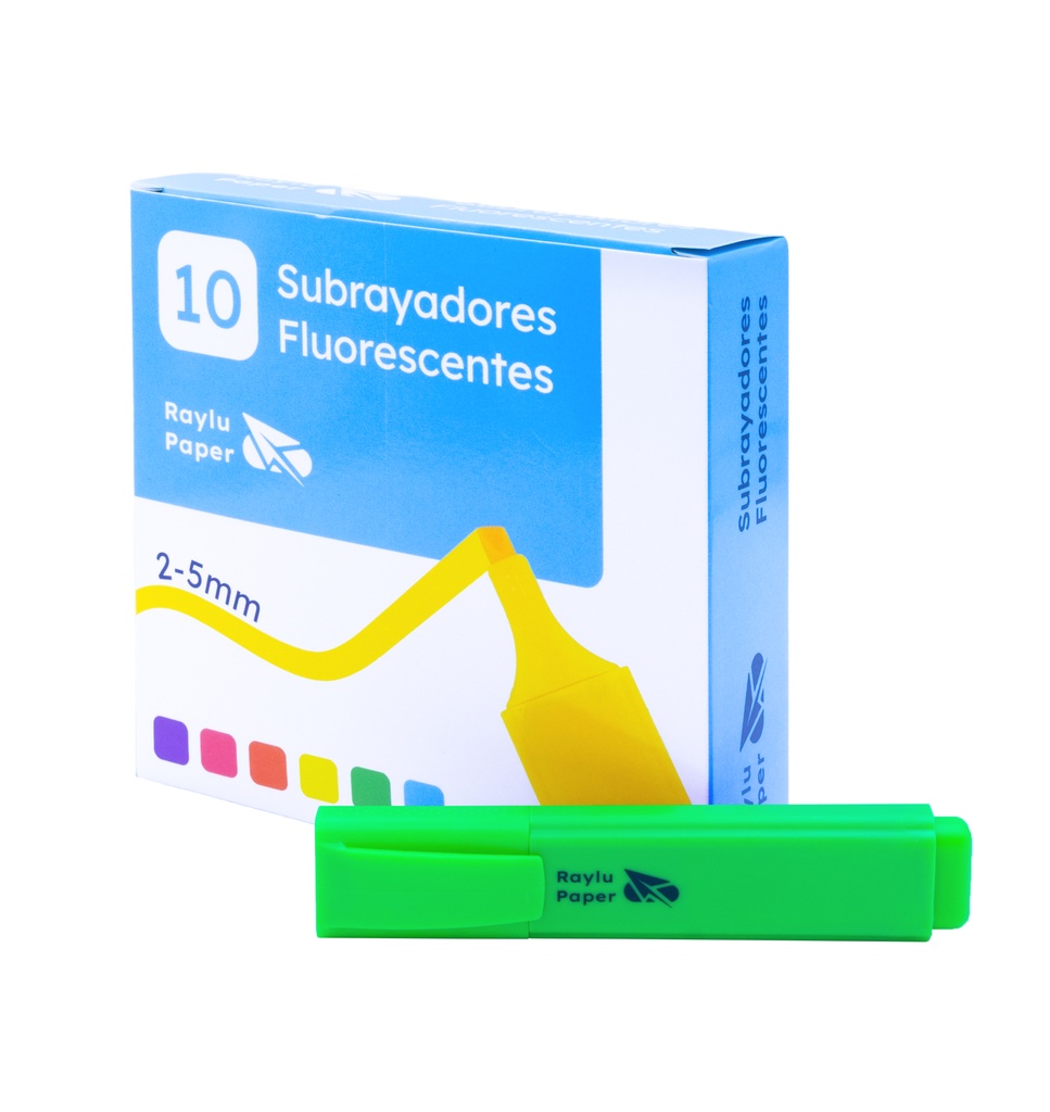 MARCADOR FLUORESCENTE RAYLU RAYLIGHT – PUNTA BISELADA 2–5 MM – VERDE – CAJA 10 UDS