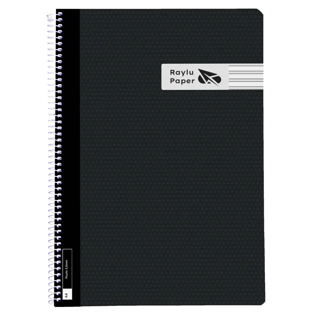 BLOC ESPIRAL FOLIO TAPA PLASTICO 80 HOJAS 90 GRAMOS PAUTA 3,5MM NEGRO RAYLU