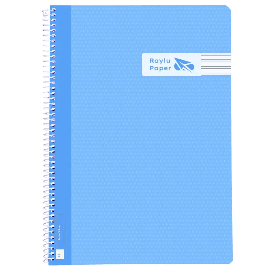 BLOC ESPIRAL FOLIO TAPA PLASTICO 80 HOJAS 90 GRAMOS PAUTA 3,5MM AZUL CLARO RAYLU