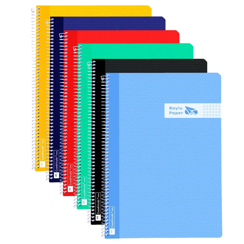 BLOC ESPIRAL FOLIO TAPA PLASTICO 80 HOJAS 90 GRAMOS CUADRO 5MM COLORES VIVOS RAYLU