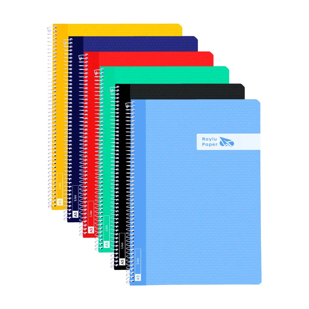 BLOC ESPIRAL A5 TAPA PLASTICO 80 HOJAS 90 GAMOS LISO RAYLU