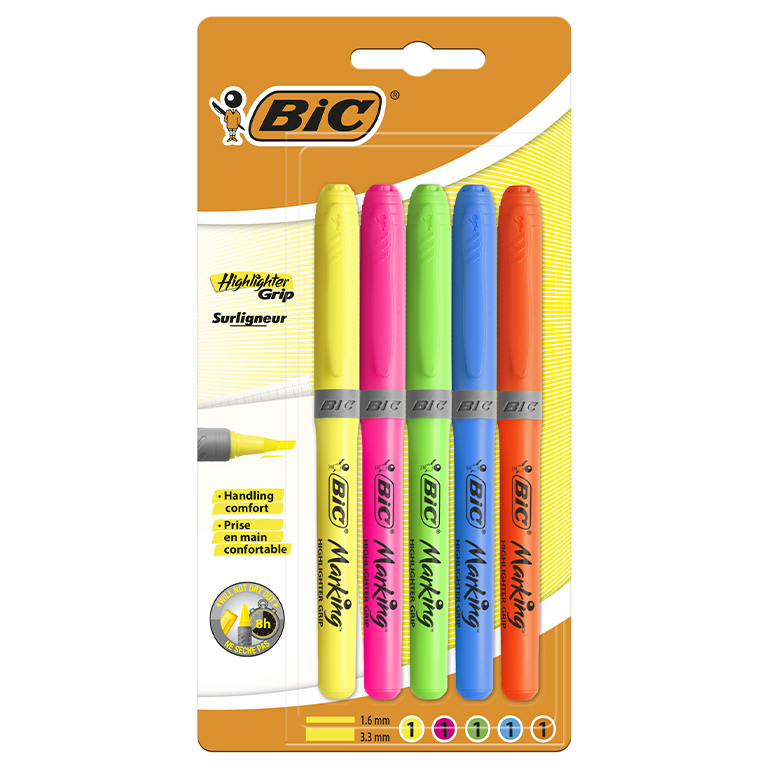 ROTULADOR FLUORESCENTE BIC HIGHLIGHTER GRIP NEÓN (ESTUCHE 5 UD.)