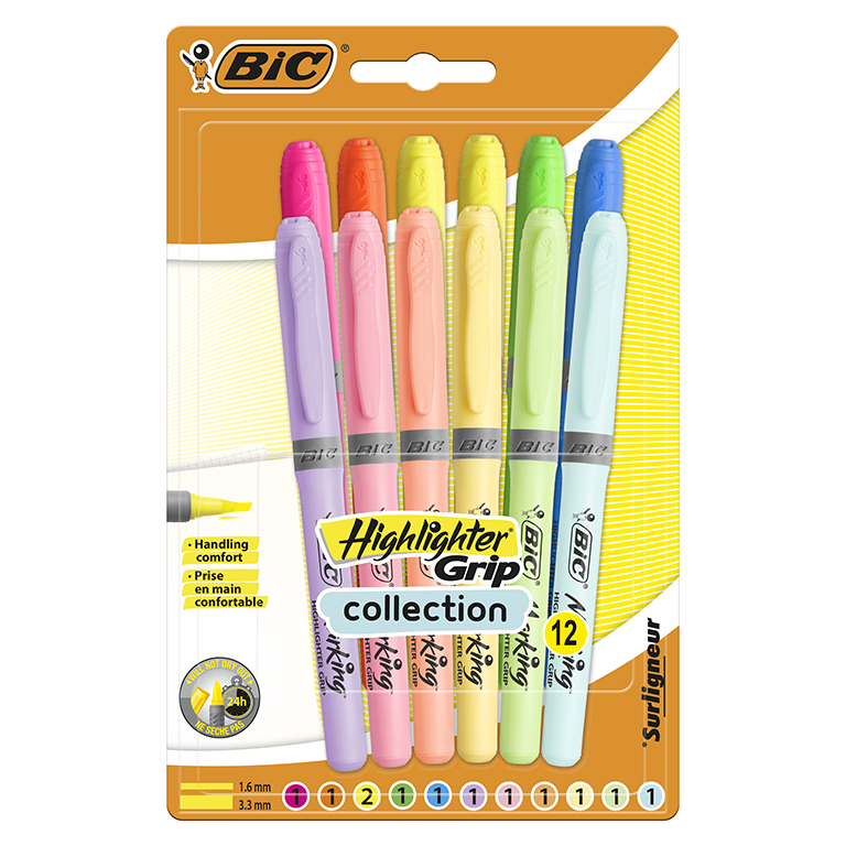 ROTULADOR FLUORESCENTE BIC HIGHLIGHTER GRIP NEÓN+PASTEL 6 COLORES