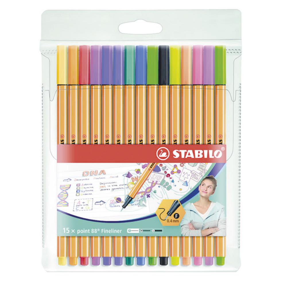 ROTULADOR STABILO POINT 88 – ESTUCHE 20 ROTULADORES – 15 COLORES SURTIDOS + 5 NEÓN – PUNTA FINA 0,4 MM