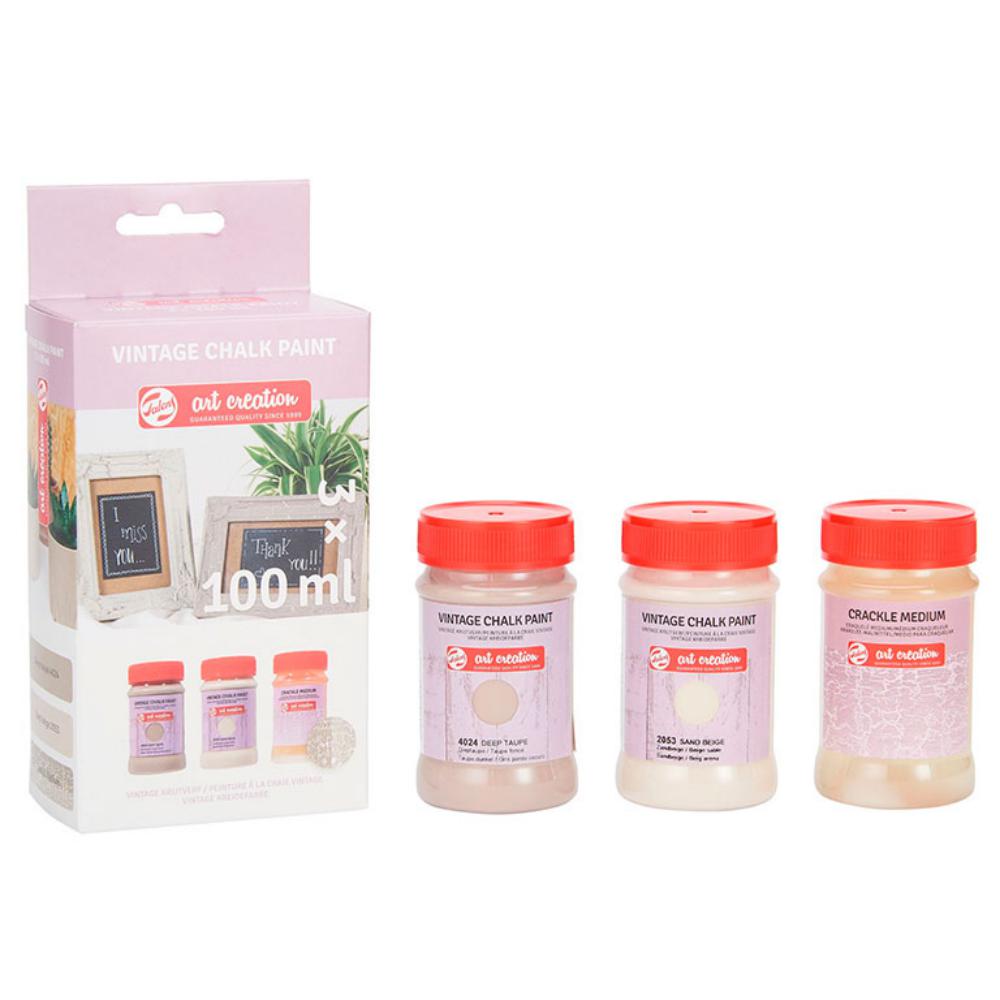 PINTURA ART CREATION VINTAGE SET 3X BEIGE CRAQUELÉ (2X100 ML + 1X100 ML MEDIO)
