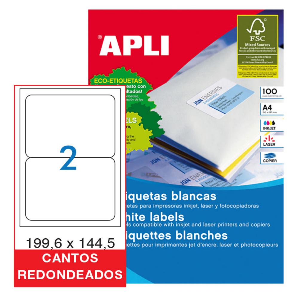 APLI ETIQUETAS BLANCAS PERMANENTES 199,6X144,5MM 100 HOJAS