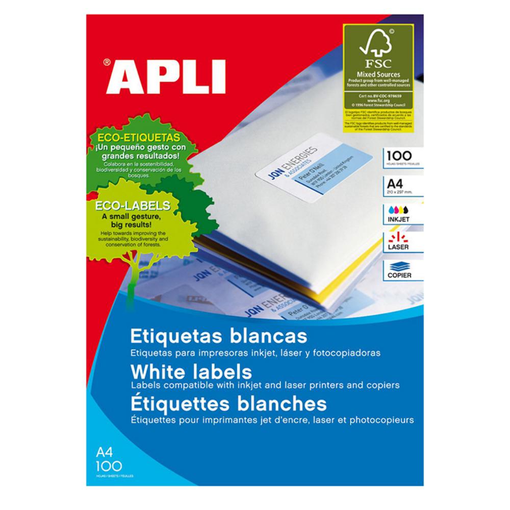 APLI ETIQUETAS BLANCAS PERMANENTES 70 X 50,8 MM | 100 HOJAS (1.500 ETIQUETAS)