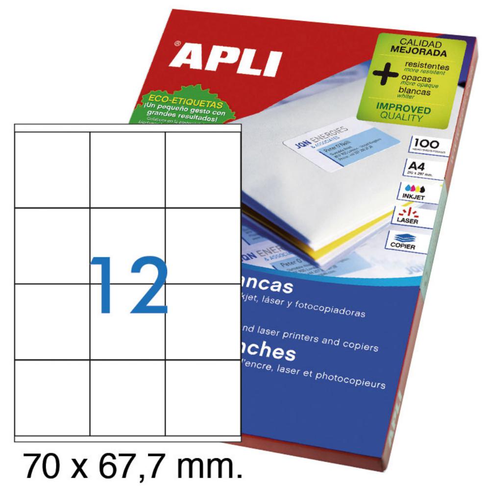 APLI ETIQUETAS BLANCAS PERMANENTES 70,0X67,7MM 100 HOJAS