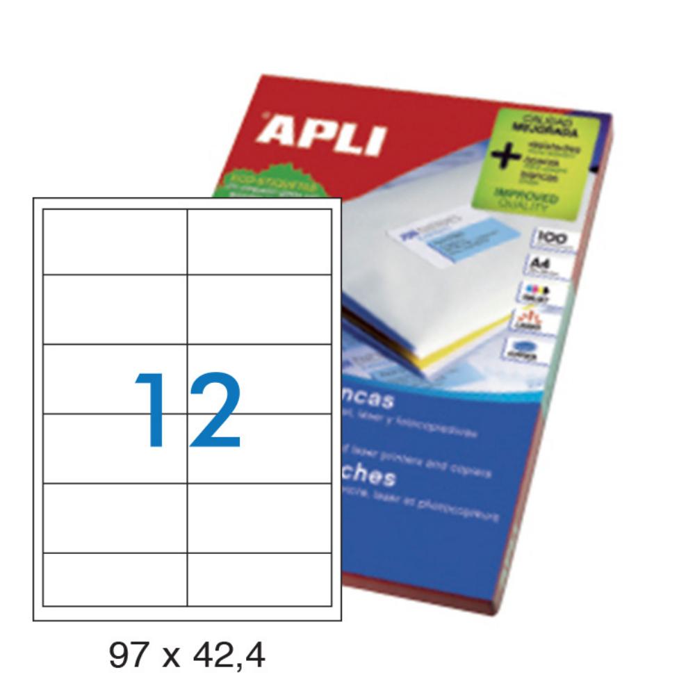 APLI ETIQUETAS BLANCAS PERMANENTES 97 X 42,4 MM | 100 HOJAS (1.200 ETIQUETAS)