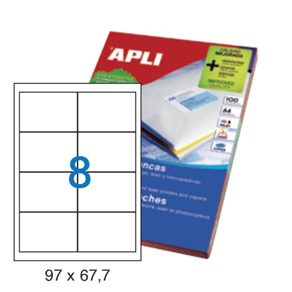 APLI ETIQUETAS BLANCAS PERMANENTES 97 X 67,7 MM | 100 HOJAS (800 ETIQUETAS)