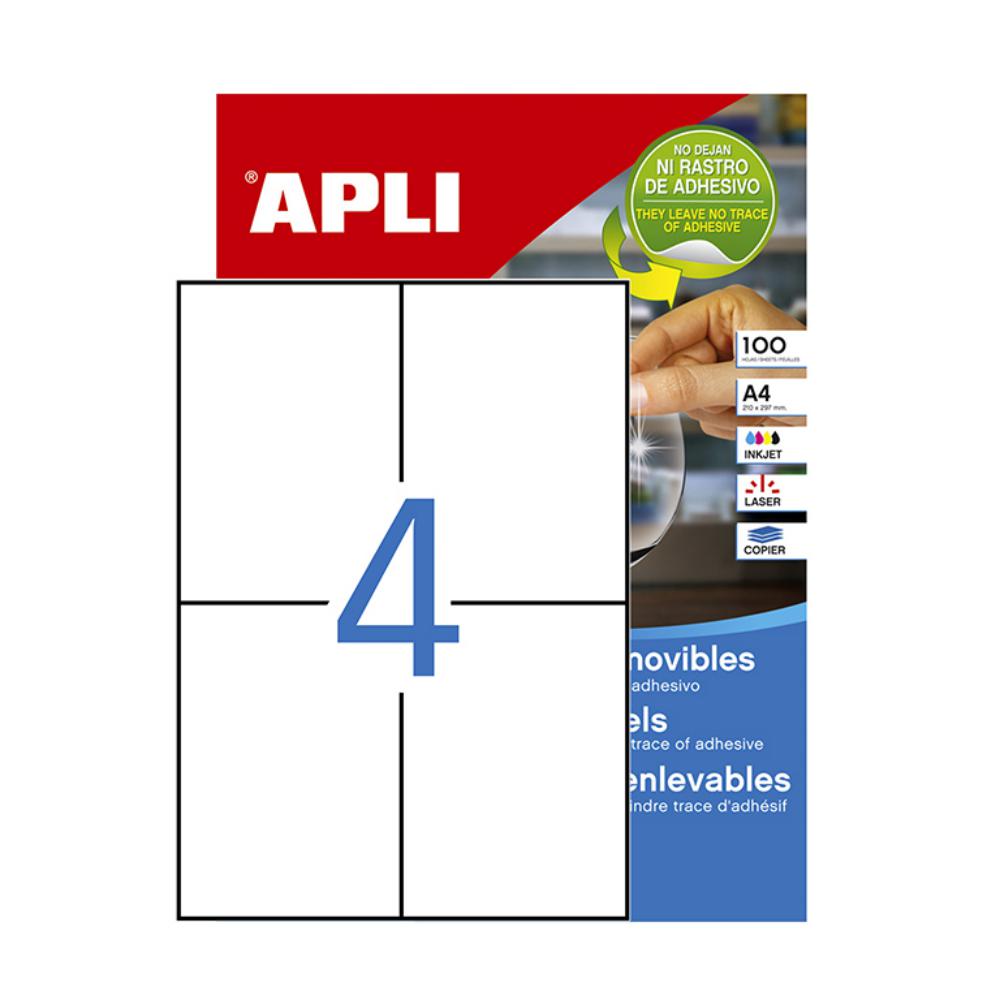 APLI ETIQUETAS BLANCAS REMOVIBLES 105 X 148 MM | 100 HOJAS (400 ETIQUETAS)