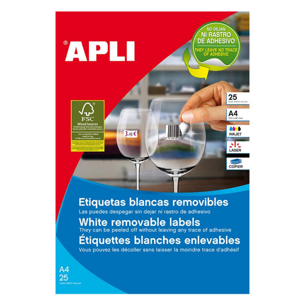 APLI ETIQUETAS BLANCAS REMOVIBLES 35,6 X 16,9 MM | 25 HOJAS (2.000 ETIQUETAS)